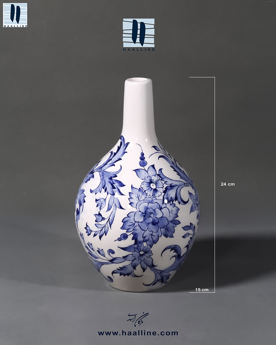 گلدان سرامیکی مدل نسترن سایز بزرگ طراحی و نقاشی شده با دست  کد: NASTARAN-BW-B-2415
