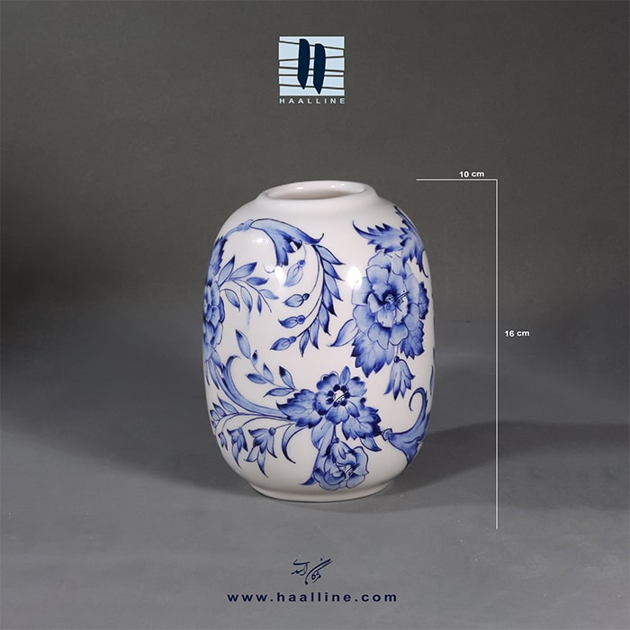 گلدان سرامیکی مدل نیلای آبی و سفید طراحی و نقاشی شده با دست کد: NILAAY-BW-1610