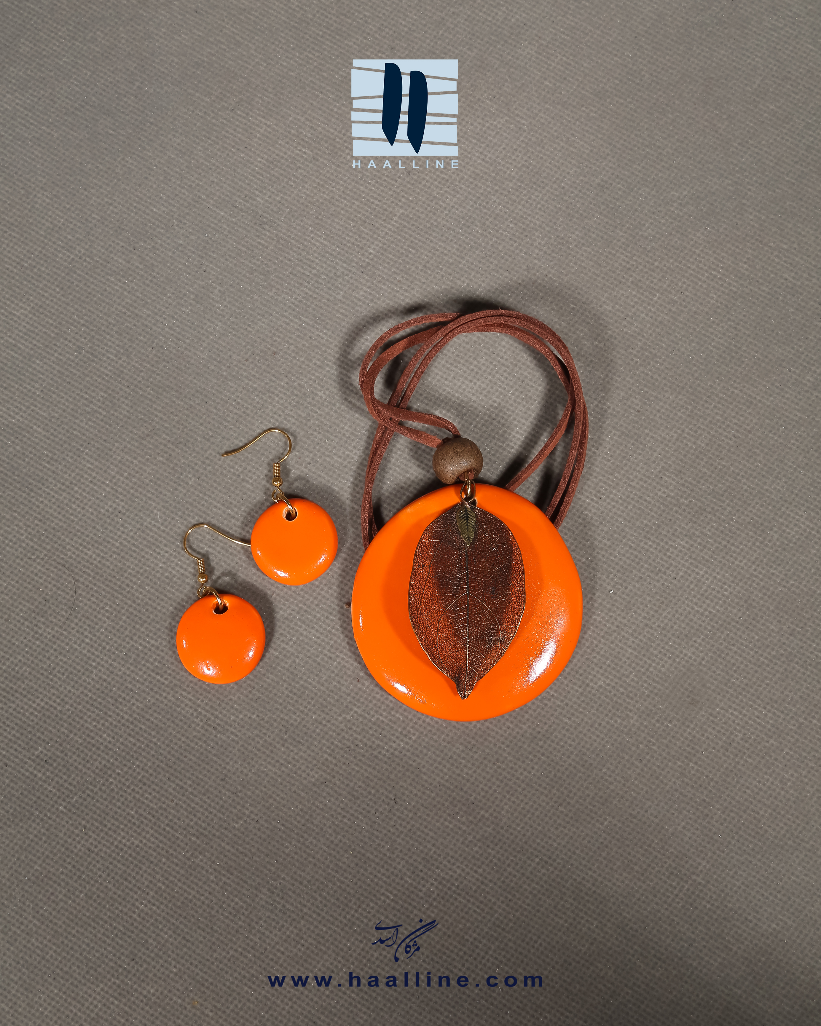 نیم ست سرامیکی دست ساز به رنگ نارنجی با متعلات استیل