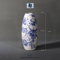 گلدان سرامیکی با طرح زیرلعابی آبی سفید هنری مدل کتیبه کد: KATIBEH-BW-B-3111