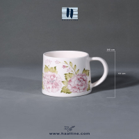 ماگ سرامیکی کد 1095 با گلهای فرنگ صورتی و برگ های سبز زیرلعابی طراحی و نقاشی با دست کد: MUG1-B-1095