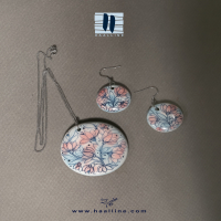 نیم ست سرامیکی دست ساز با گل های مینیمال صورتی و سفید